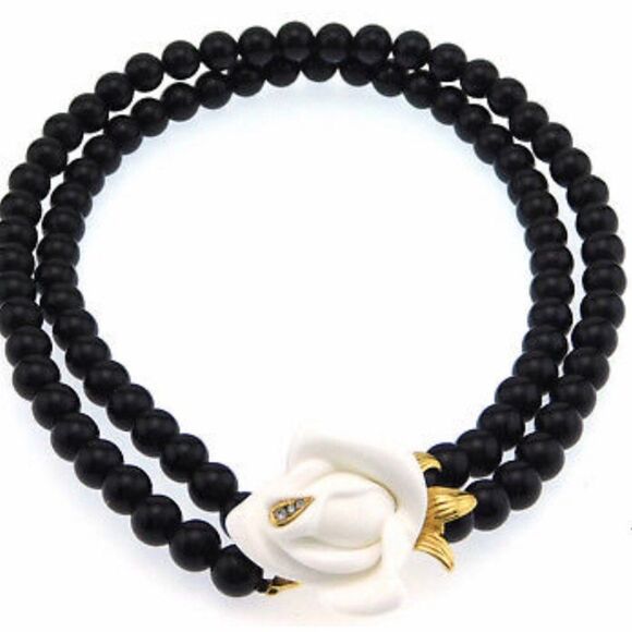 Kenneth J Lane Midnight Rose Black Bead Necklace